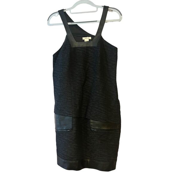 Helmut Lang Leather Accent Mini Tank Dress •2• Black Zippered Warped Suiting - Picture 1 of 14